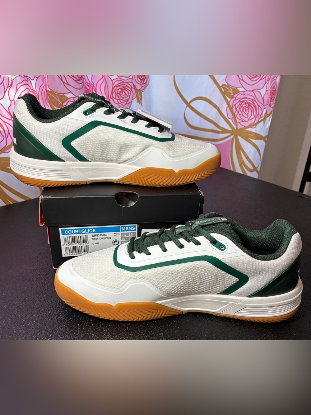 Wilson White and Dark Green Court Glide Athletic Shoes